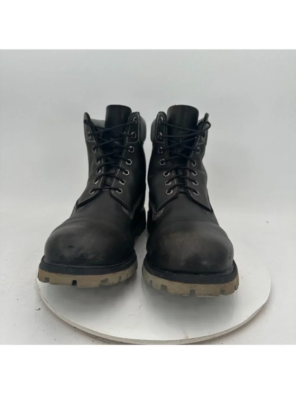 Timberland Men Size 13M Black Leather Silver Stitched Steel Toe Combat Boot